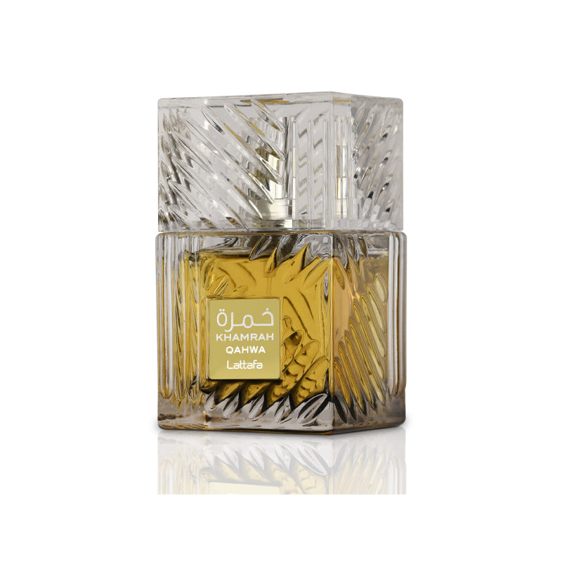 Lattafa Khamrah Qahwa Eau de Parfum - fondo blanco